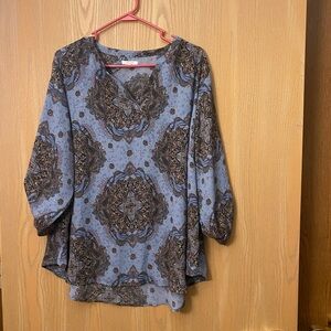 Maurices Blue and Brown Patterned Blouse